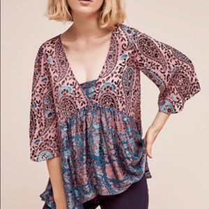 Anthropologie Silk Floral Burnout Top